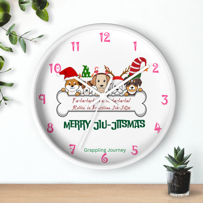 BJJ Christmas Wall Clock | Brazilian Jiu-Jitsu Christmas Decor | Grappling-Themed Clock | Holiday Gift for BJJ Lovers