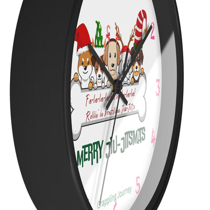 BJJ Christmas Wall Clock | Brazilian Jiu-Jitsu Christmas Decor | Grappling-Themed Clock | Holiday Gift for BJJ Lovers