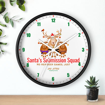 Jiu Jitsu Christmas Wall Clock | Brazilian Jiu-Jitsu Christmas Decor | Grappling-Themed Clock | Holiday Gift for BJJ Lovers