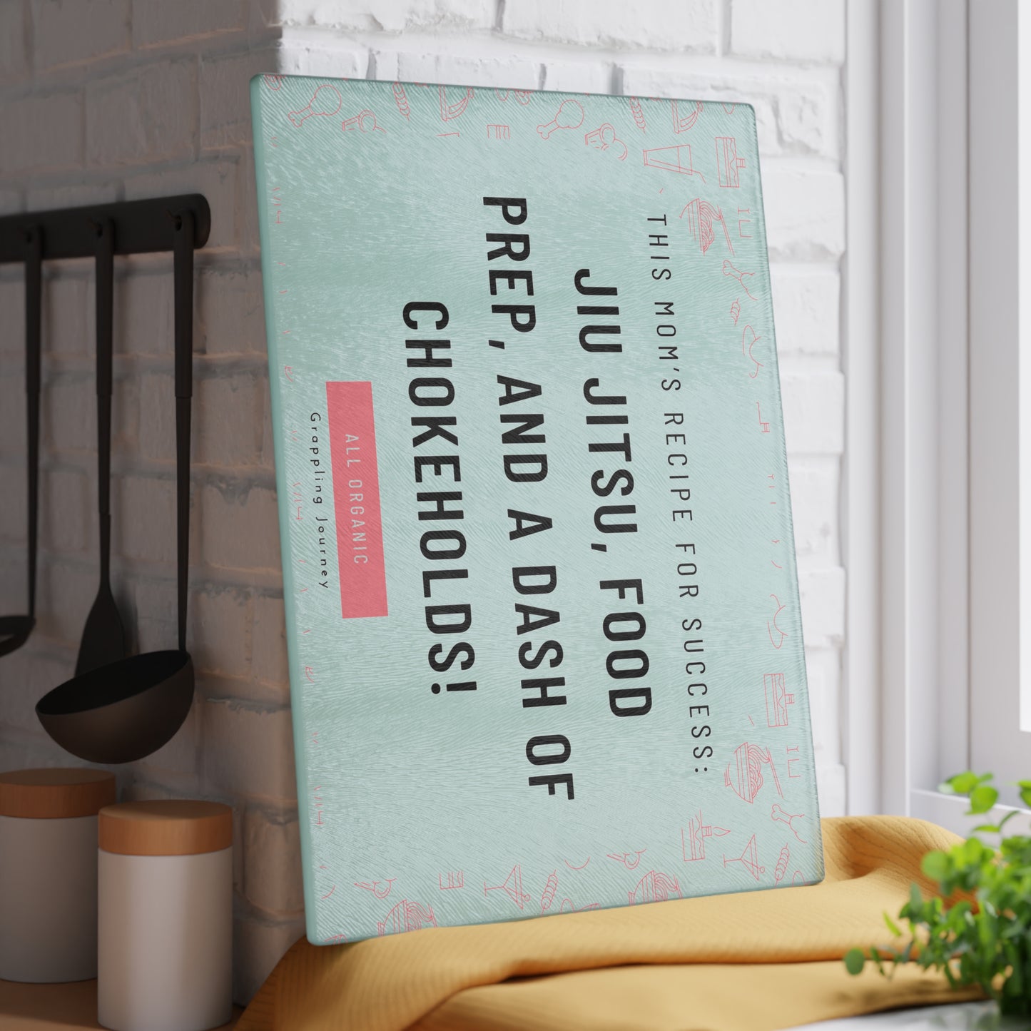 Jiu-Jitsu Mom Glass Cutting Board | Fun BJJ Mom Phrases | Brazilian Jiu-Jitsu Kitchen Decor | Perfect Gift for BJJ Moms & Grappling Fans