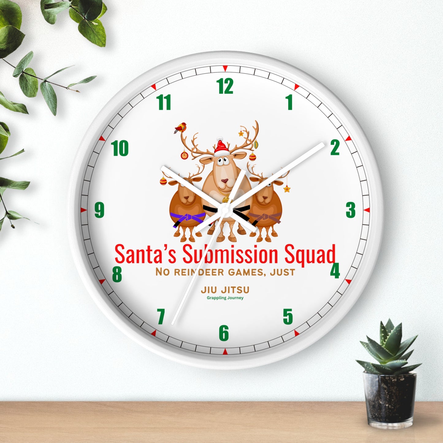 Jiu Jitsu Christmas Wall Clock | Brazilian Jiu-Jitsu Christmas Decor | Grappling-Themed Clock | Holiday Gift for BJJ Lovers