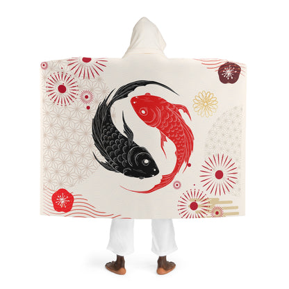 Cozy Japanese Koi Fish Theme Hooded Sherpa Fleece Blanket | Perfect for Relaxing, Gift for Homebodies, Warm Throw for Winter