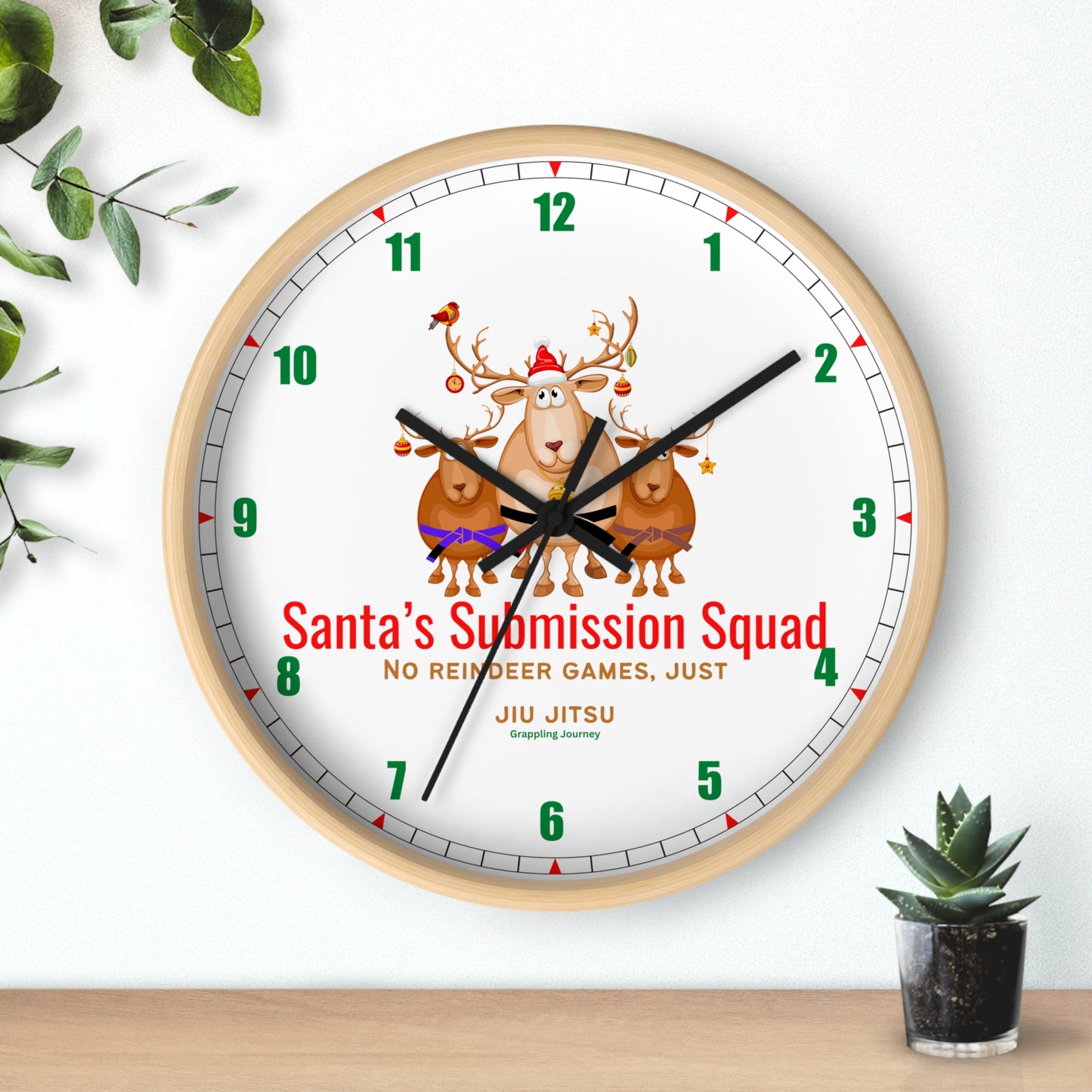 Jiu Jitsu Christmas Wall Clock | Brazilian Jiu-Jitsu Christmas Decor | Grappling-Themed Clock | Holiday Gift for BJJ Lovers