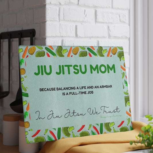 Jiu-Jitsu Mom Glass Cutting Board | Fun BJJ Mom Phrases | Brazilian Jiu-Jitsu Kitchen Decor | Perfect Gift for BJJ Moms & Grappling Fans