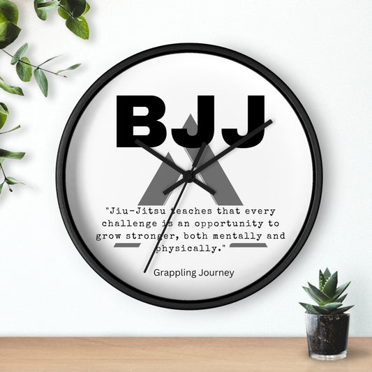 BJJ Inspirational Quote Wall Clock | Brazilian Jiu-Jitsu Motivation Decor | Grappling-Themed Clock | Martial Arts Gift for BJJ Lovers