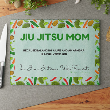 Jiu-Jitsu Mom Glass Cutting Board | Fun BJJ Mom Phrases | Brazilian Jiu-Jitsu Kitchen Decor | Perfect Gift for BJJ Moms & Grappling Fans