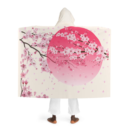 Cozy Japanese Cherry Blossoms Hooded Sherpa Fleece Blanket | Perfect for Relaxing, Gift for Homebodies, Warm Throw for Winter