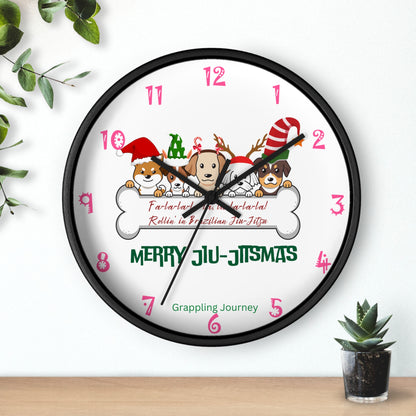 BJJ Christmas Wall Clock | Brazilian Jiu-Jitsu Christmas Decor | Grappling-Themed Clock | Holiday Gift for BJJ Lovers