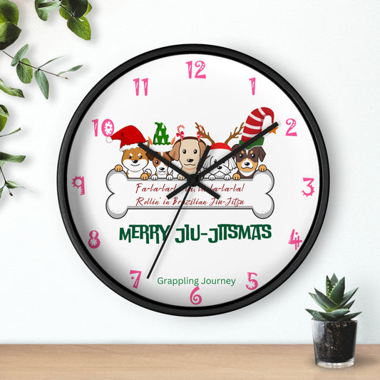 BJJ Christmas Wall Clock | Brazilian Jiu-Jitsu Christmas Decor | Grappling-Themed Clock | Holiday Gift for BJJ Lovers