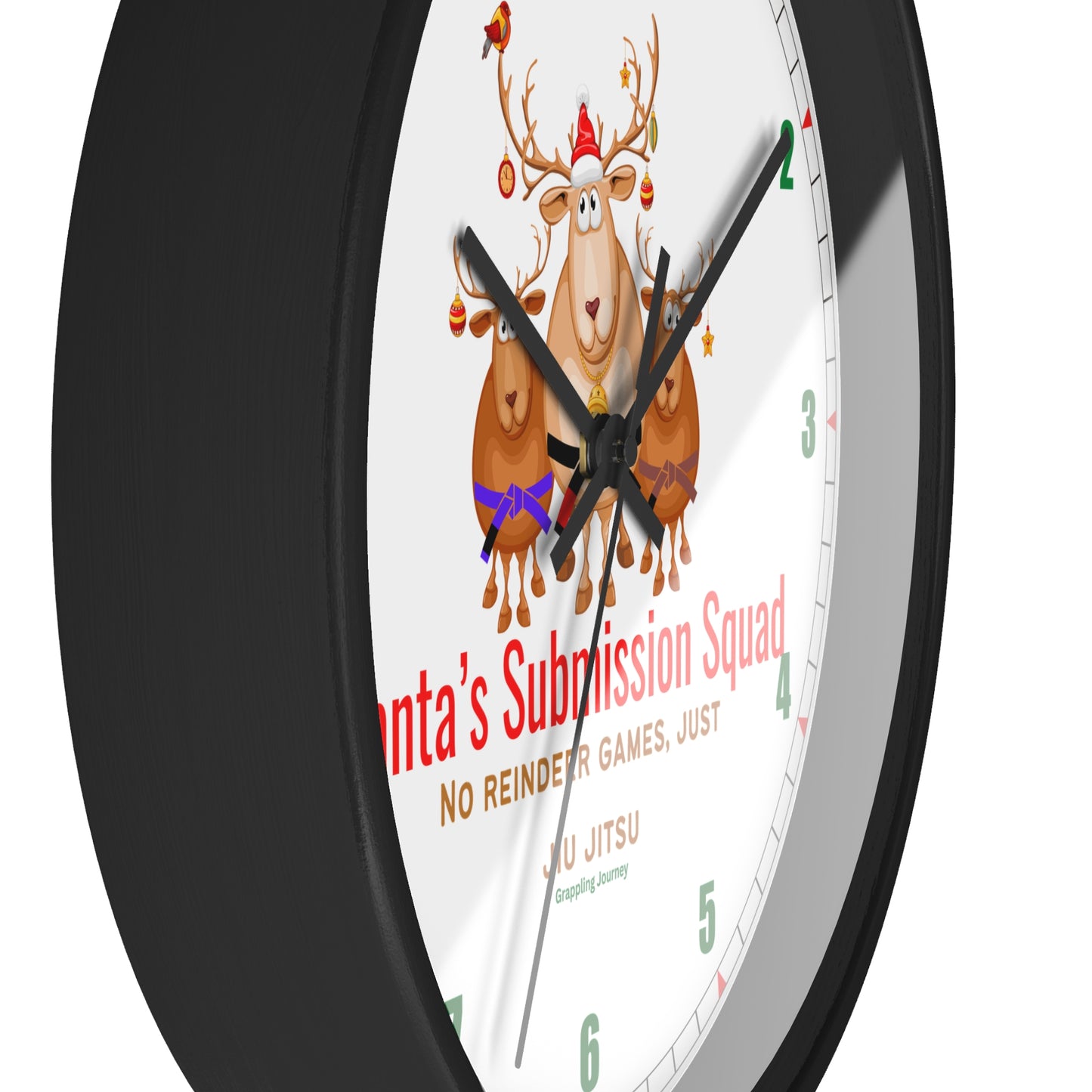 Jiu Jitsu Christmas Wall Clock | Brazilian Jiu-Jitsu Christmas Decor | Grappling-Themed Clock | Holiday Gift for BJJ Lovers