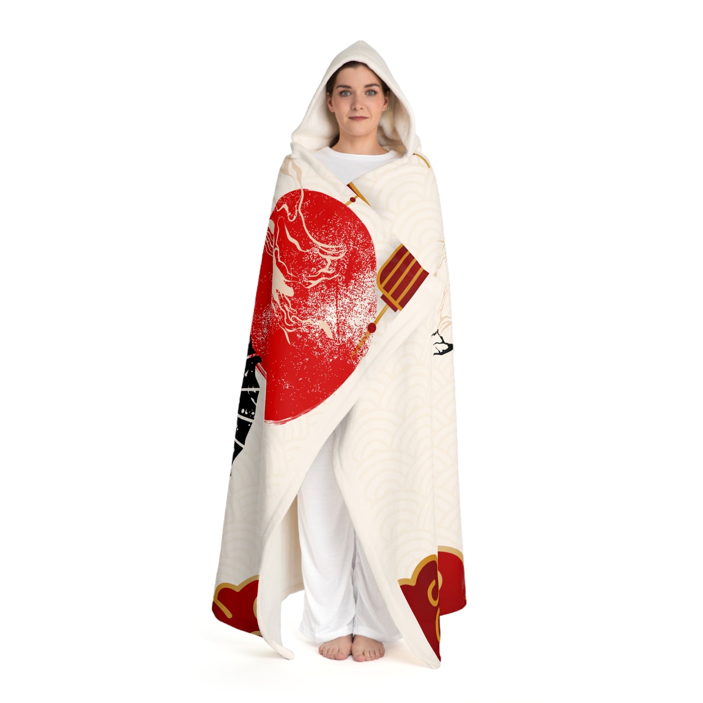 Cozy Japanese Lady Theme Hooded Sherpa Fleece Blanket | Perfect for Relaxing, Gift for Homebodies, Warm Throw for Winter